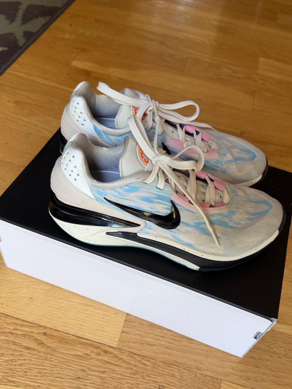 Nike Women's basketball Shoes in White with Blue, Pink & Black. GT cut 2